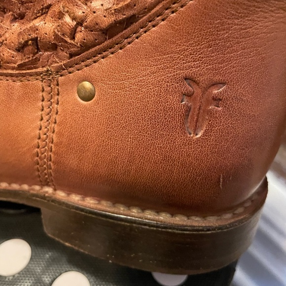 Vintage Y2K Frye Bushwick style Boots Size 6 Brown Woven Leather Mid Length - Picture 6 of 6